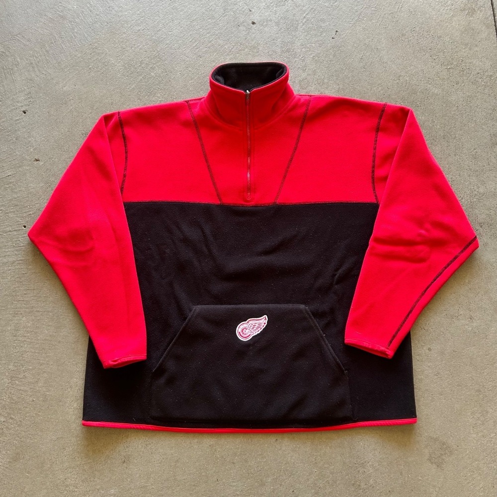 Vintage 90s Detroit Red Wings 1/4 Zip Sweatshirt Size XL Red Black Fleece NHL